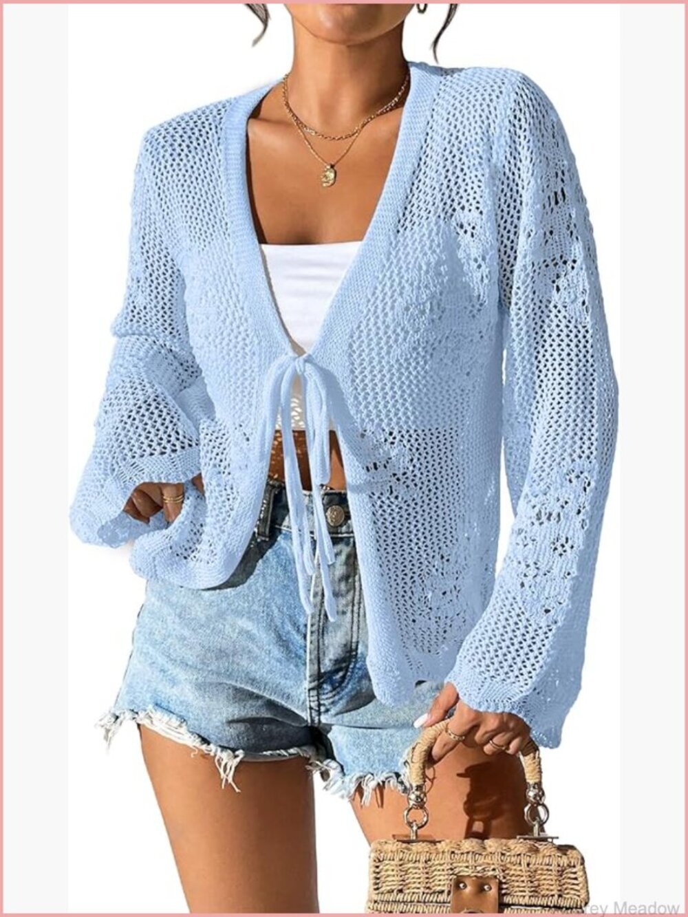 Lightweight Crochet Tie Front Cardigan Shrug Crop Top Cover Up